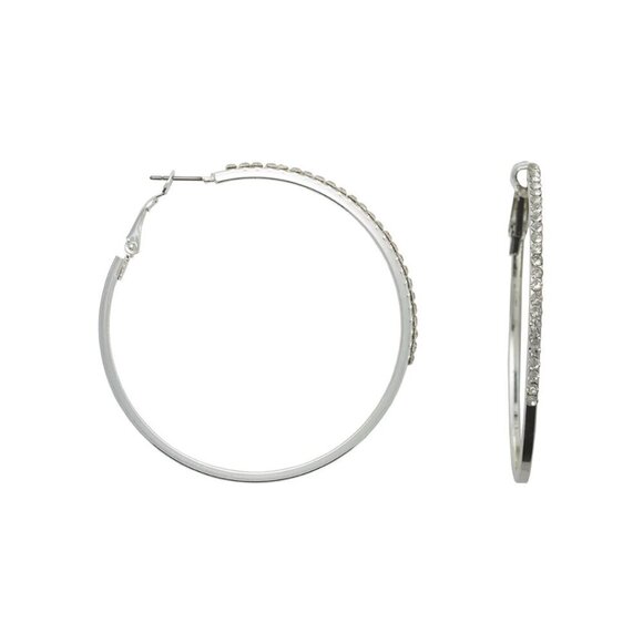 3/$25  Bold Elements Silver Tone Crystal Hoop Earrings - Picture 7 of 10